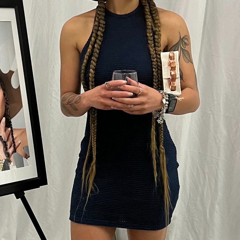 Women's Casual Sleeveless Round Neck Dress Knitted Bodycon Mini Dresses